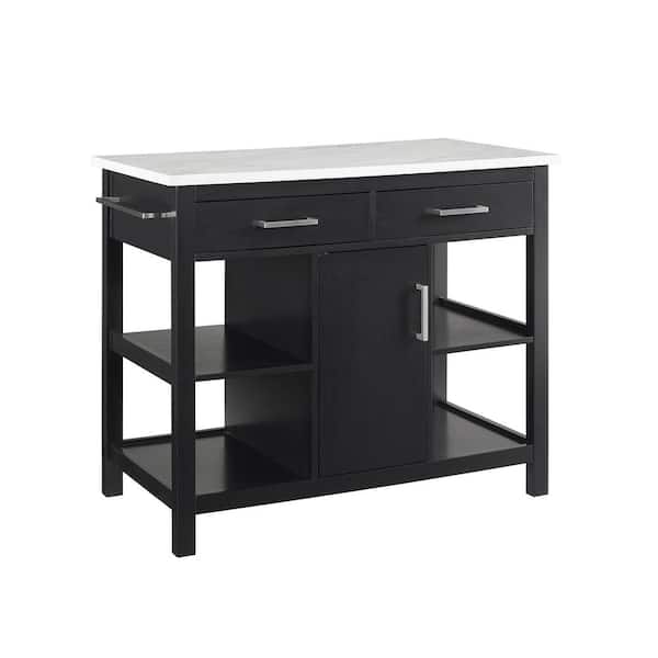 CROSLEY FURNITURE Audrey Black Kitchen Island with Faux Marble Top