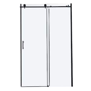 48 in. W x 76 in. H Single Sliding Frameless Shower Door/Enclosure in Matte Black with Clear Glass