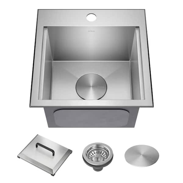 Kore 15 Outdoor Drop In Top Mount 16-Gauge Marine Grade T-316 Stainless Steel Single Bowl Workstation Kitchen Sink