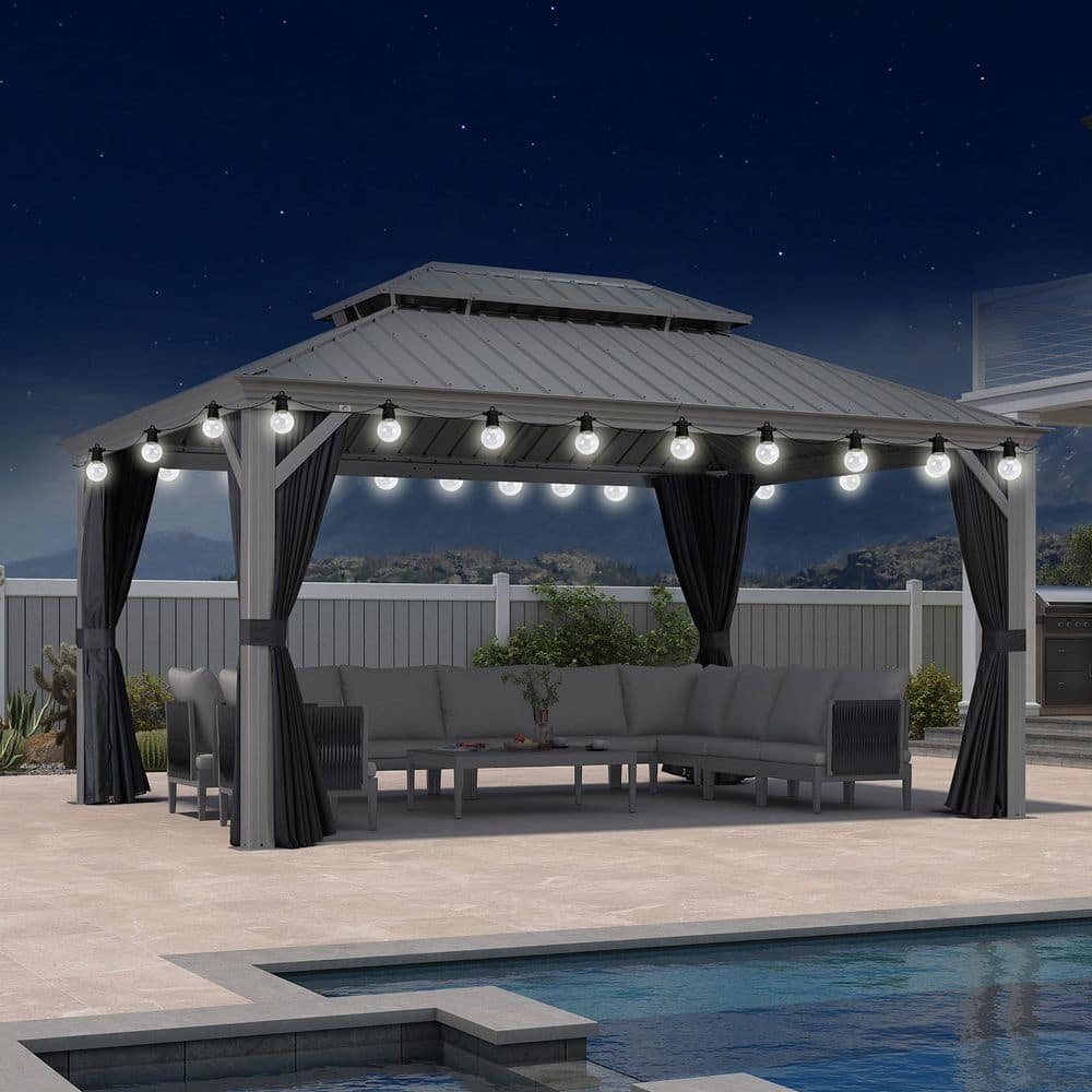 PURPLE LEAF 11 ft.x 15 ft.Light Gray Luxury Patio Outdoor Gazebo