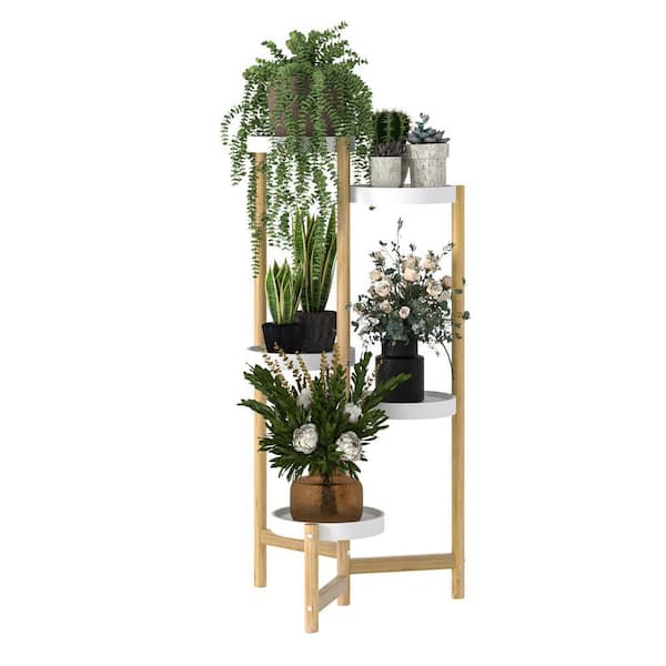 AESOME 5-Tier Bamboo Plant Stand 36.6 in. Tall Flower Pot Display