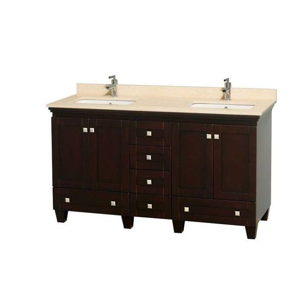 Wyndham Collection Acclaim 60 in. Double Vanity in Espresso with Marble Vanity Top in Ivory and Square Sinks
