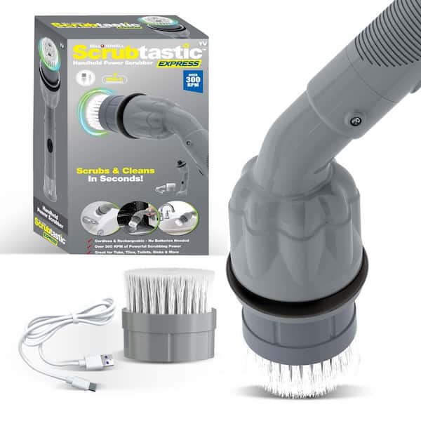 Scrubtastic Express Flat Brush Heads Electric Rechargeable Handheld Scrubber Power Scrub Brush in Dark Grey