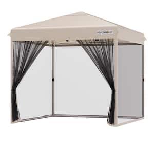8 ft. x 8 ft. Steel Outdoor Easy Pop-Up Canopy with Mosquito Netting and Roller Bag in Beige