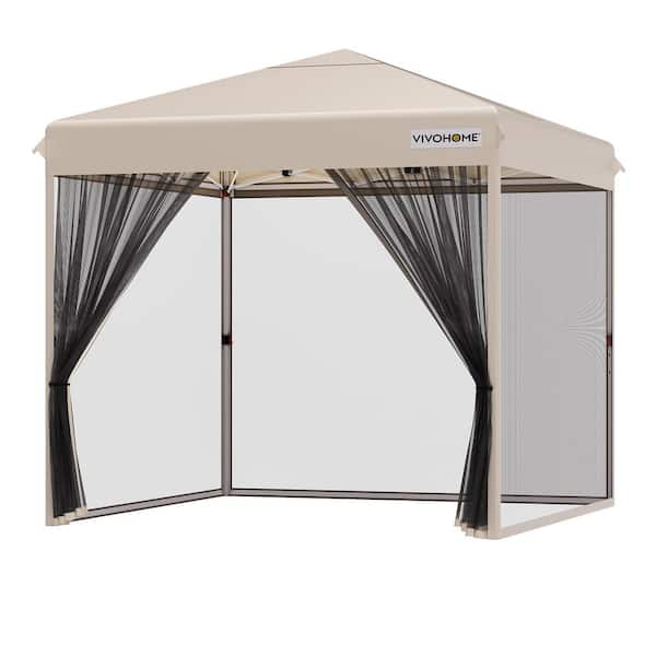 8 ft. x 8 ft. Steel Outdoor Easy Pop-Up Canopy with Mosquito Netting and Roller Bag in Beige