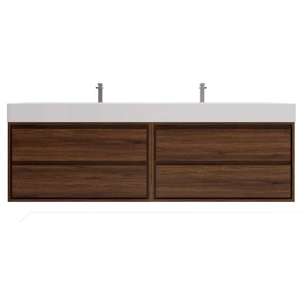 Saggie 84 in. W x 20 in. D x 28 in. H Double Sink Floating Bath Double Vanity in Rosewood with White Acrylic Top