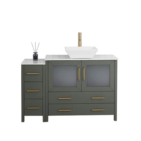 Vanity Art 48 in. W Single Basin Vintage Green Bath Vanity with White Engineered Marble Top and Mirror