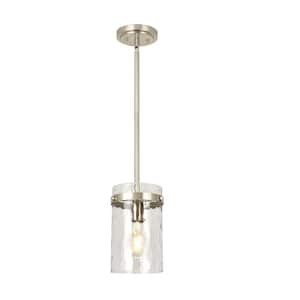 Jasslynn 60 Watt 1 Light Brushed Nickel Modern Pendant Light with Cylinder Glass Shade for Kitchen Dining Room Foyer