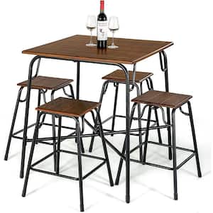 5-Piece Metal Outdoor Bar Table Set with 4 Counter Height Backless Stools
