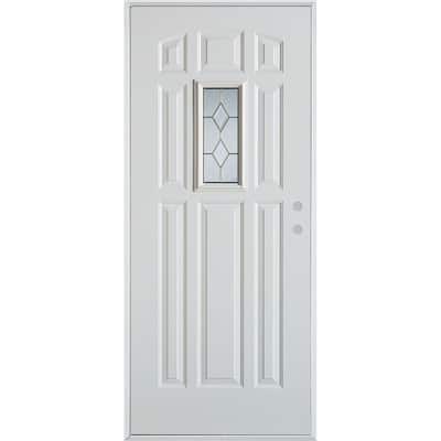 36 in. x 80 in. Geometric Zinc Rectangular Lite 9-Panel Painted White Left-Hand Inswing Steel Prehung Front Door