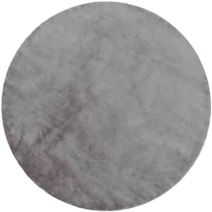 Opal Crest Modern Glam Faux Fur Solid Shag Grey 2 ft. 11 in. Round Area Rug