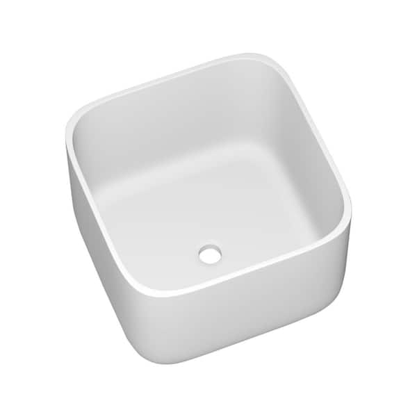 WELLFOR 16 in. Square Solid Surface Bathroom Sink in White