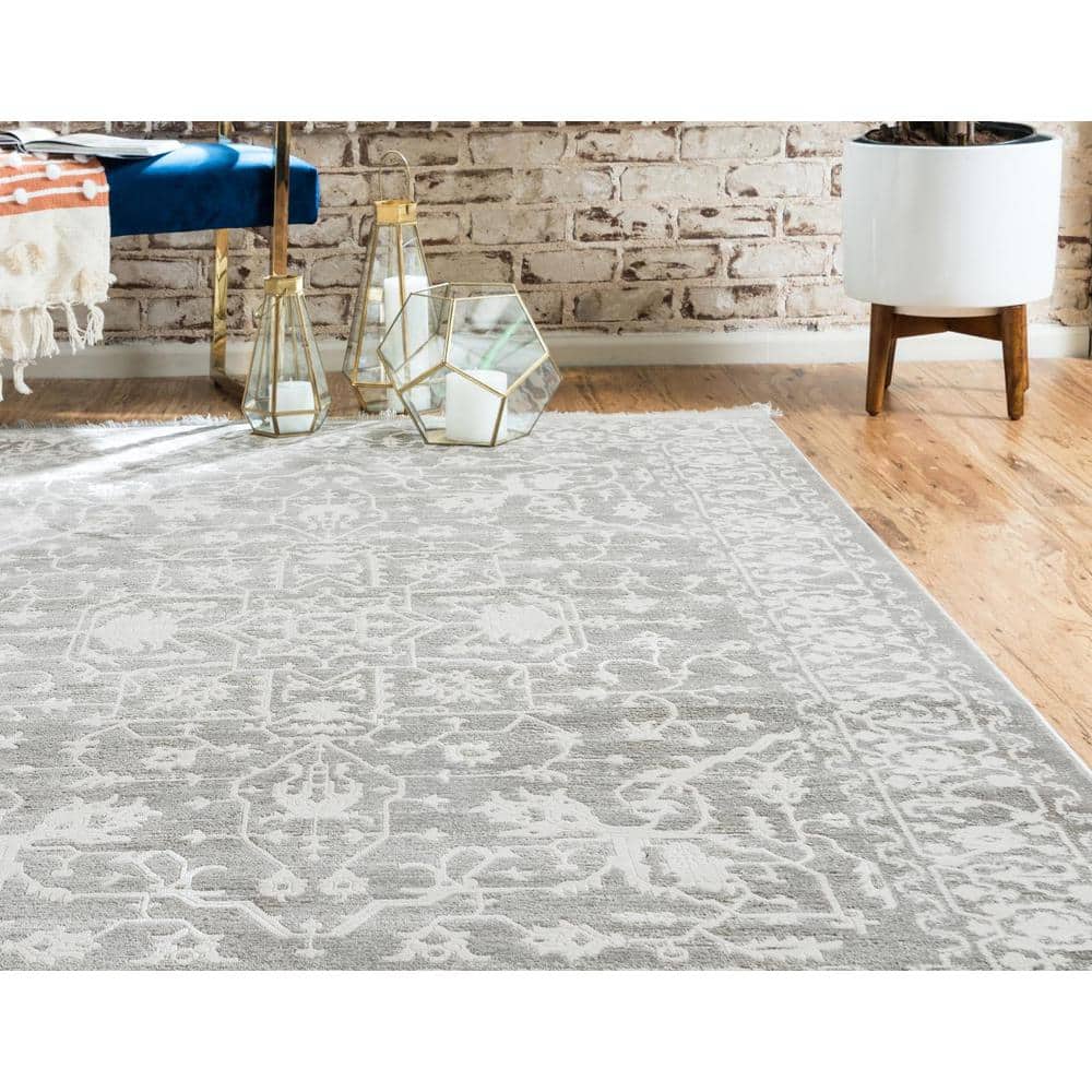 Light Gray Abstract Synthetic Easy Care Stain-Resistant Area Rug 10' x 13'