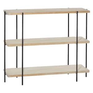 40 in. Beige Extra Large Rectangle Wood 2 Shelves Console Table with Slim Black Metal Legs