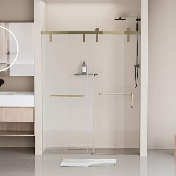 60 in. W x 76 in. H Frameless Sliding Shower Door in Golden with Clear Tempered Glass (8mm)