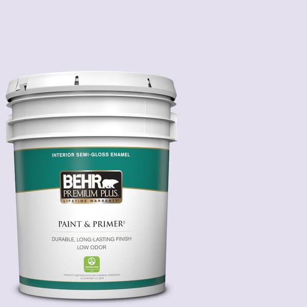 BEHR PREMIUM PLUS 5 gal. #P560-1 Blissful Semi-Gloss Enamel Low Odor Interior Paint & Primer