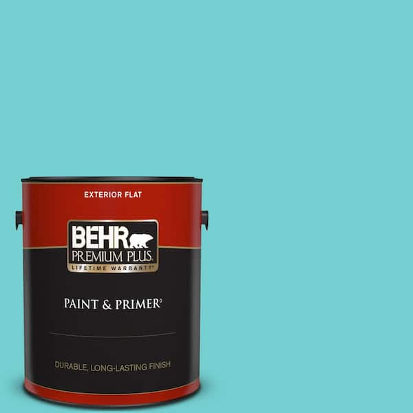 BEHR PREMIUM PLUS 1 gal. #P460-3 Soft Turquoise Flat Exterior Paint & Primer