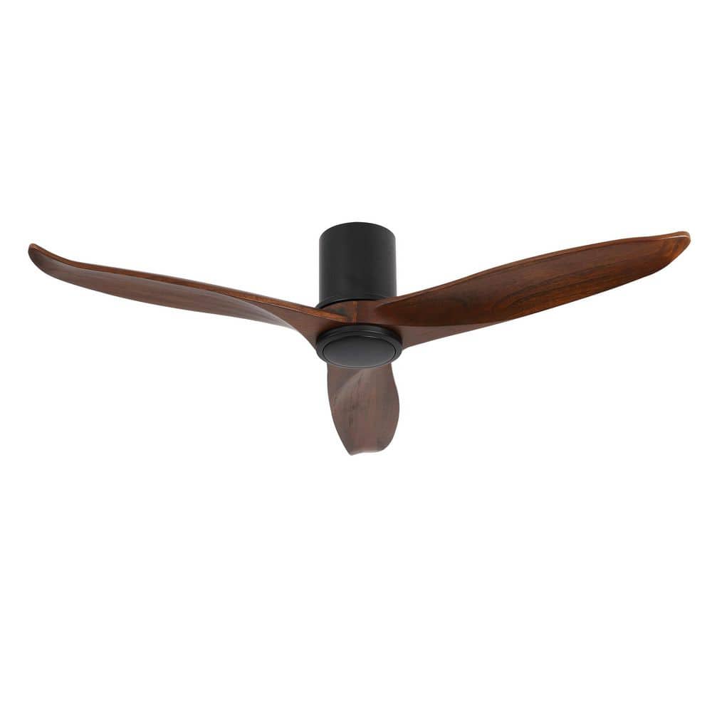 52 in. Modern Walnut Solid Wood Blade Flush Mount Ceiling Fan with Remote control price history on PriceWatchPro