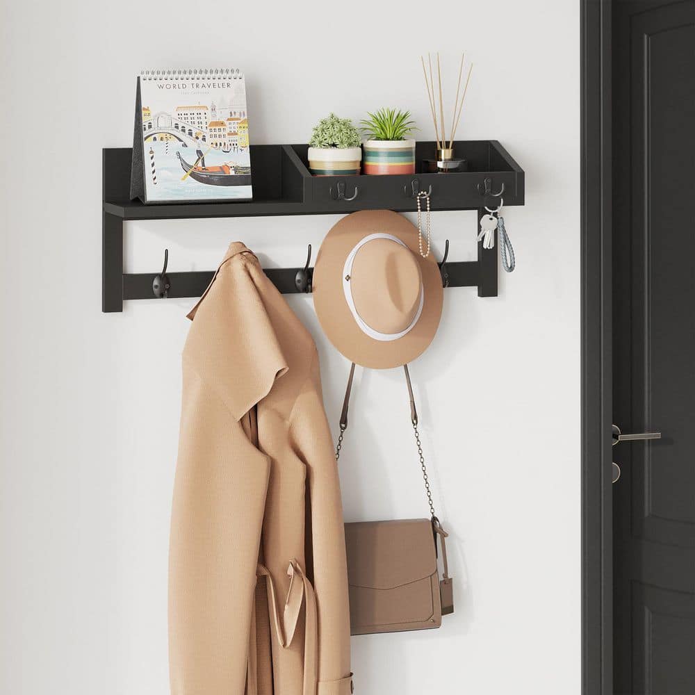 26.57 in. Black Entryway Wall Mounted Wood Coat Rack with 5 Dual Hooks, 3 Key Hooks and Shelf, Wall Hooks with Shelf price history on PriceWatchPro