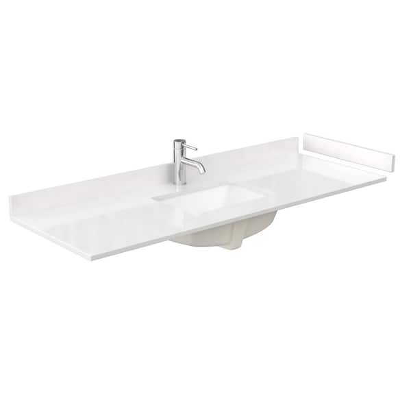 60 in. W x 22 in. D Quartz White Rectangular Single Sink Bathroom Vanity Top in White