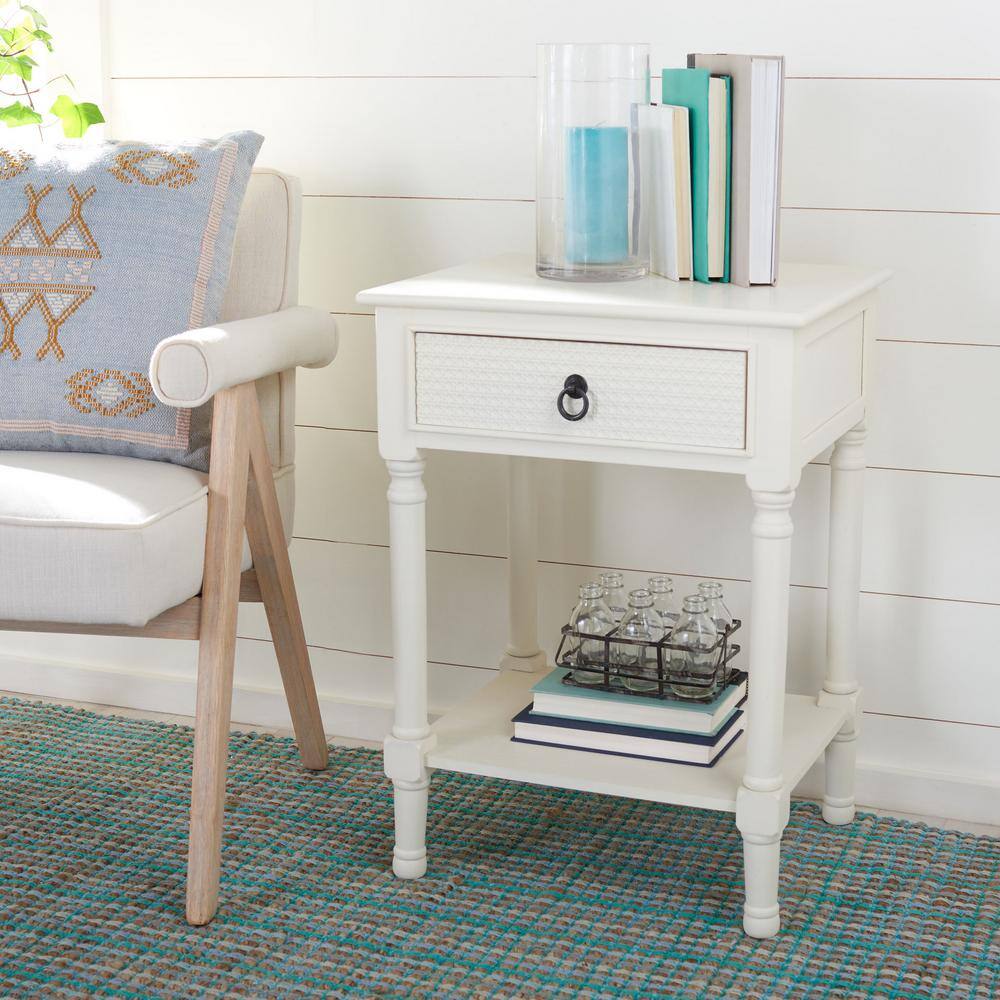 Haines White Wood 1-Drawer Accent Table with Storage