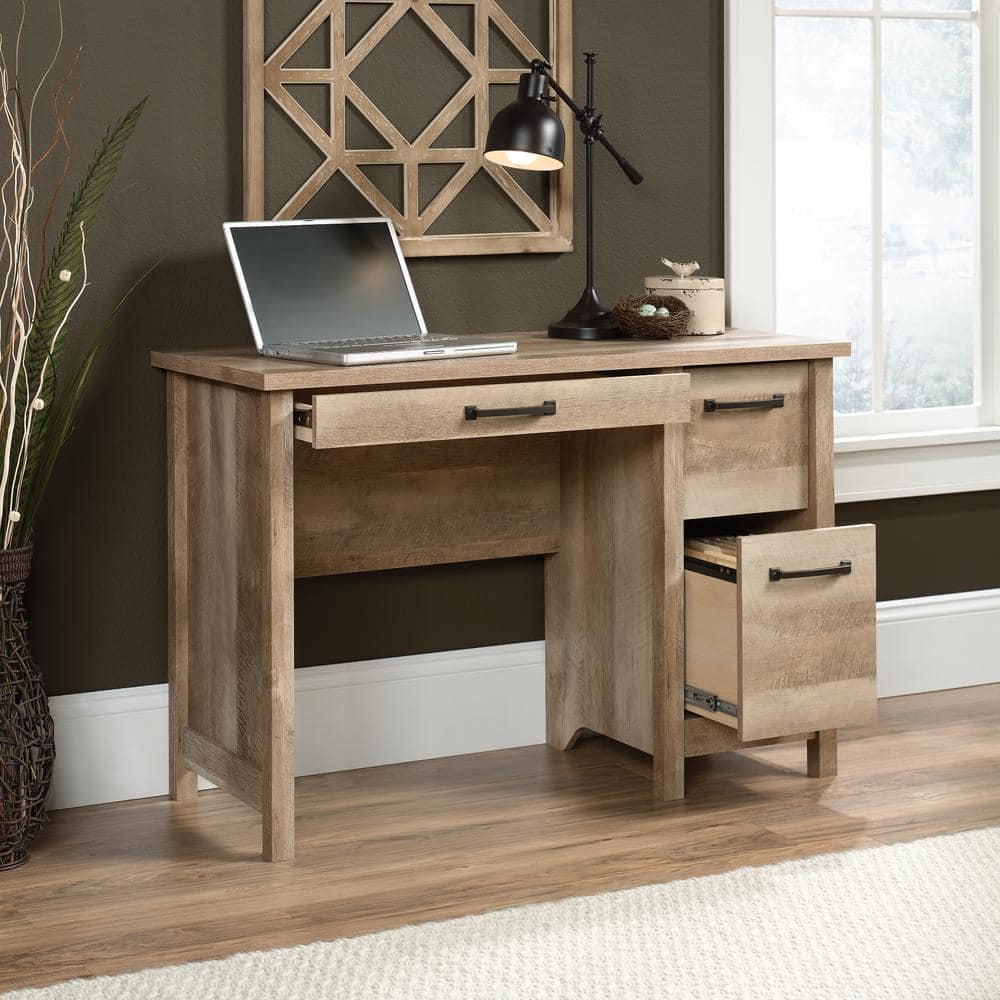 Rustic-Inspired Lintel Oak Finish Writing Desk with Drawer and Filing Cabinet