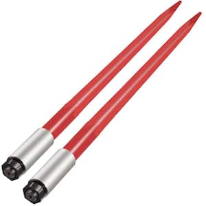 Pair Hay Bale Spear 39 in. Garden Fork Spike 1-3/4 in. 3000 lbs. Red with Hex Nut Sleeve for Bucket Tractor Loader