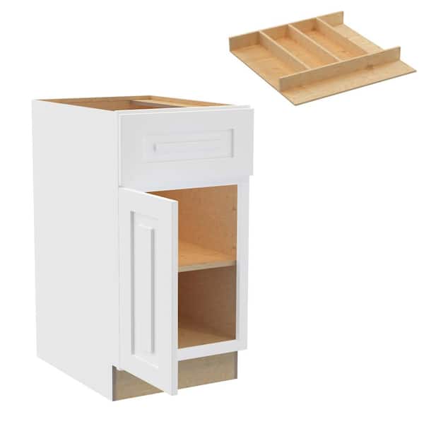 Home Decorators Collection Grayson 18 in. W x 24 in. D x 34.5 in. H Assembled Plywood Base Kitchen Cabinet in Pacific White with Utility LH