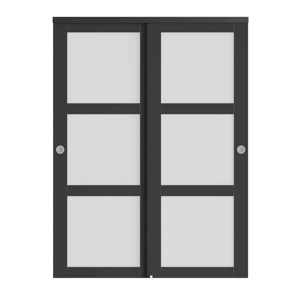 72 in. x 78.58 in.3-Lite Frosted Glass Solid Core Black Finished MDF Assembly Required Sliding Door with Hardware price history on PriceWatchPro