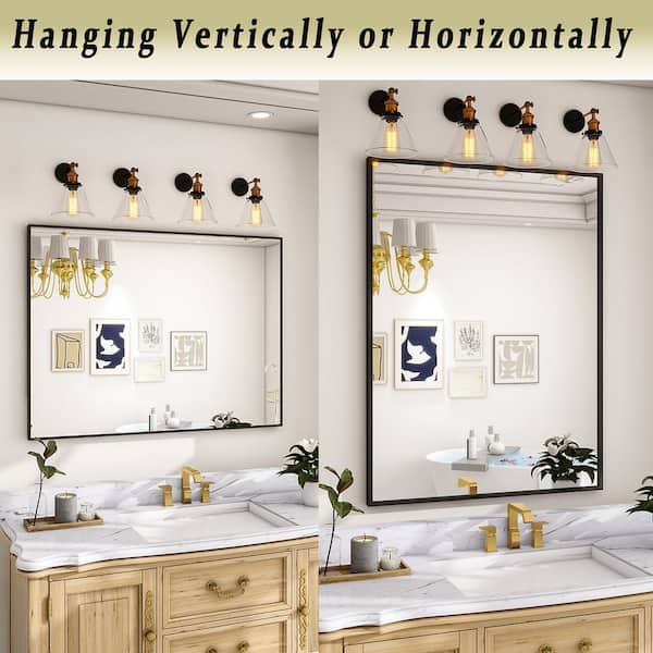29.5 in. W x 39.4 in. H Rectangular Black Aluminum Alloy Framed Bathroom Vanity Mirror Wall Mirror