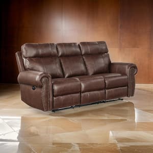 83 in. Round Arm Faux Leather Rectangle Recliner Sofa in Brown