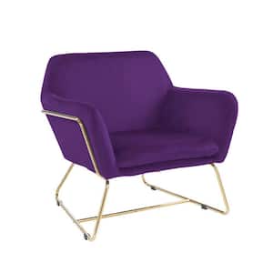 Purple Velvet Accent Chair with Metal Frame