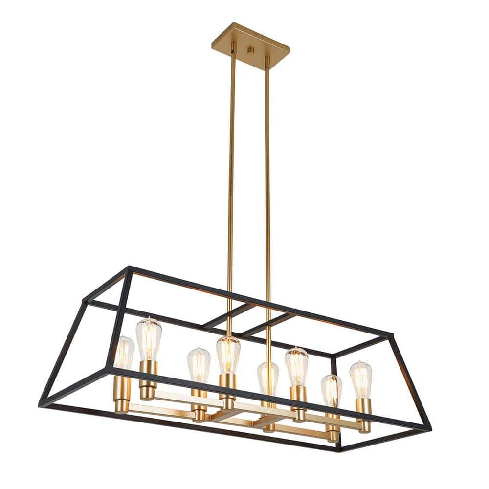 Artika Carter 60-Watt 8-Light Black and Gold Modern Cage Pendant Chandelier Light Fixture for Dining Room or Kitchen Island