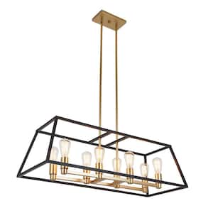 Carter 8-Light Black and Gold Modern Industrial Cage Chandelier Light Fixture for Dining Room or Kitchen