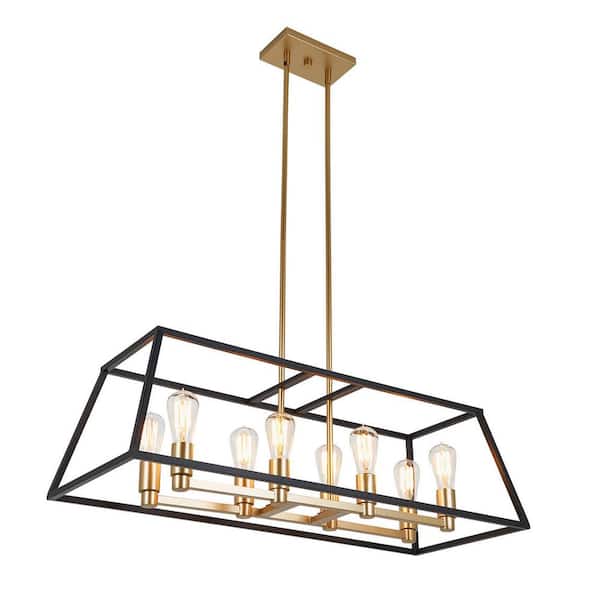 Artika Carter 8-Light Black and Gold Modern Industrial Cage Chandelier Light Fixture for Dining Room or Kitchen