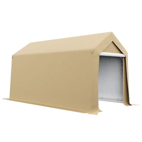 7 ft. W x 12 ft. D x 7.7 ft. H Beige Waterproof Portable Roof Steel Frame Carport with Ventilation Window, Door