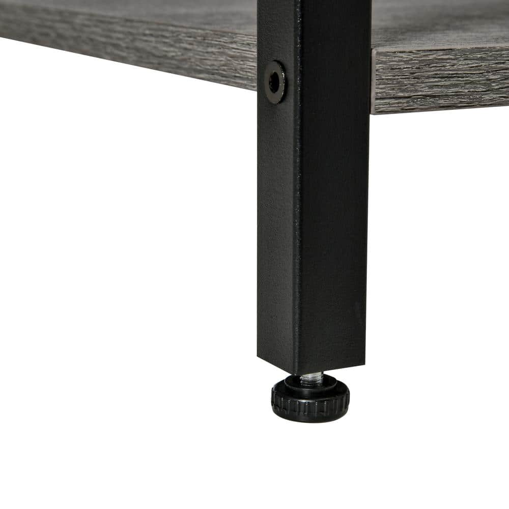Gray Wood and Black Steel Square End Table with Storage
