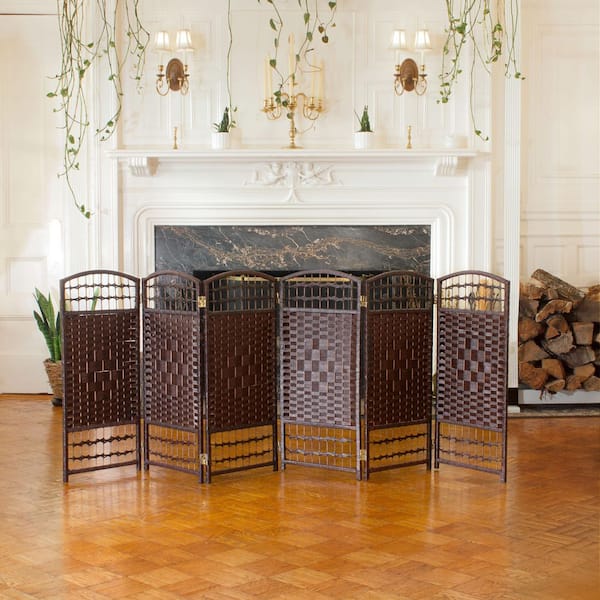 3 ft. Short Fiber Weave Folding Screen - Dark Mocha - 6 Panels