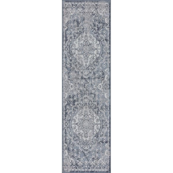 Nexus Medallion Blue 2 ft. x 8 ft. Indoor Runner Rug