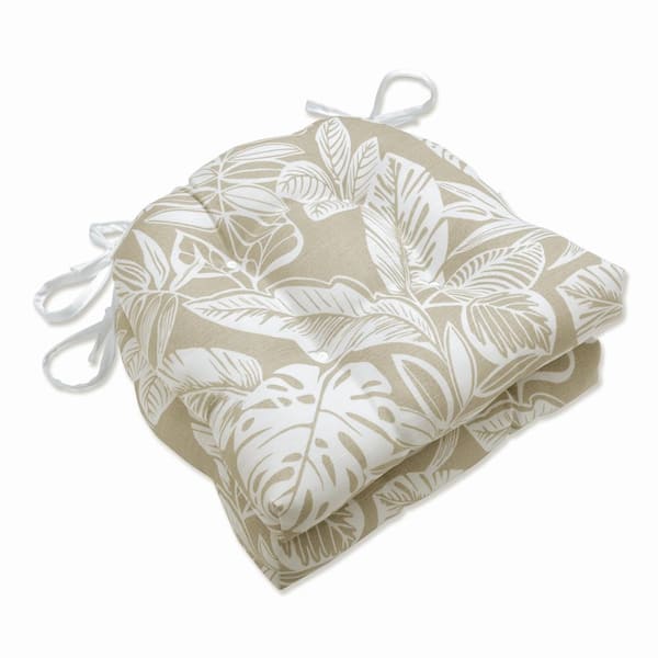 Floral 17.5 x 17 Outdoor Dining Chair Cushion in Natural/White (Set of 2)