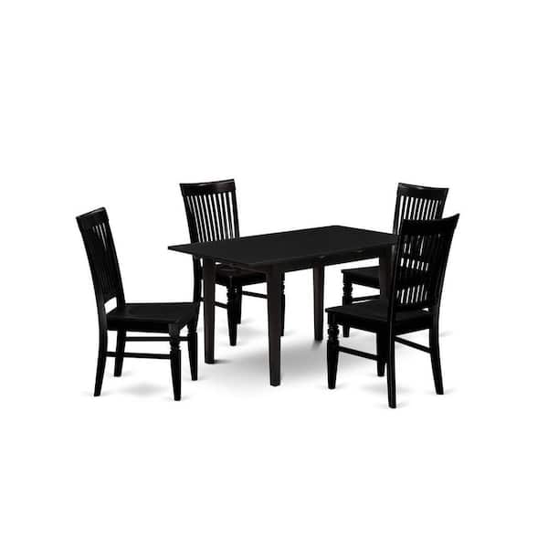East West Furniture 5-Piece Black Finish Solid Wood Top - Rectangular Dining Room Set - Seats 4