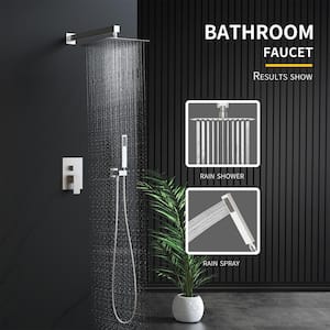 12 in. Single-Handle 2-Spray Wall Mount Rainfall Shower Faucet 2.0 GPM in Brushed Nickel (Valve Included)