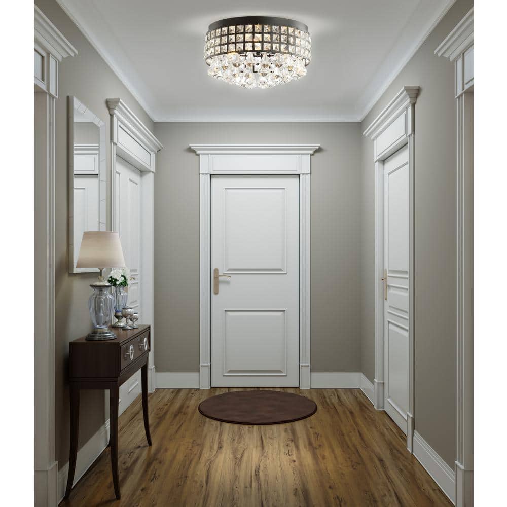 Meredith 14.5" Black Crystal Drum LED Flush Mount