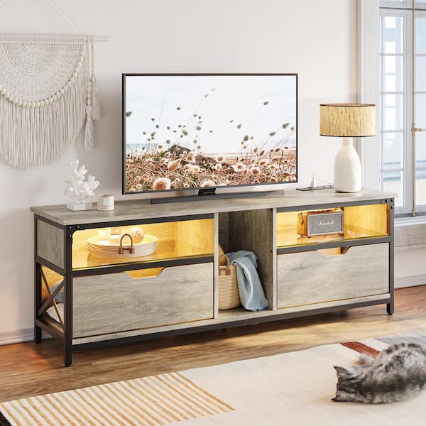 Bestier 63 in. Modern TV Stand with Charging Station & RGB LED Lights for TVs up to 75",Gray
