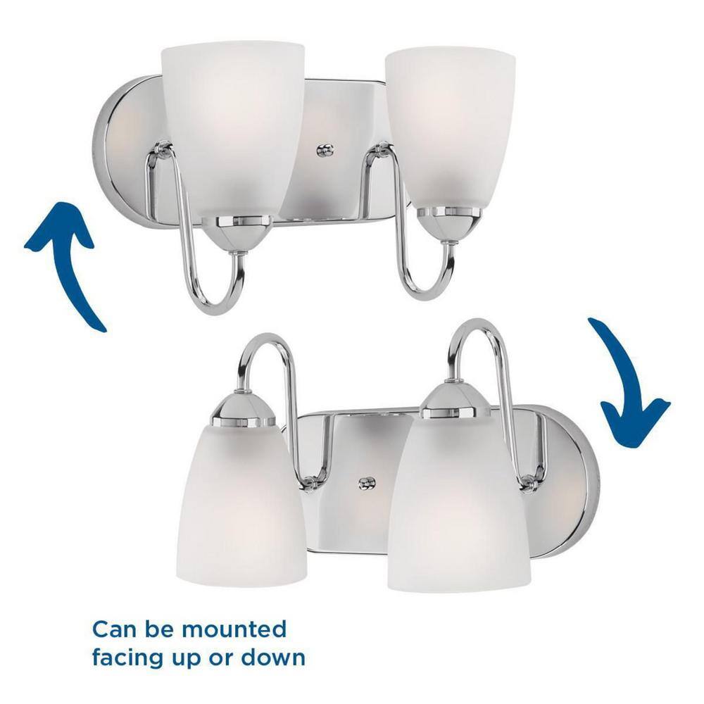 Polished Chrome 2-Light Bath Bracket with Etched Glass Shades