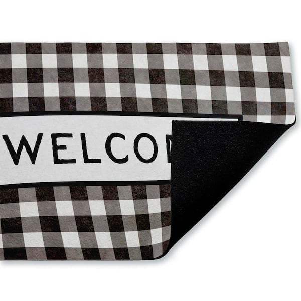 Black Checkered Gingham Welcome Black 18 in. x 30 in. Polyester Non-Slip Outdoor Door Mat
