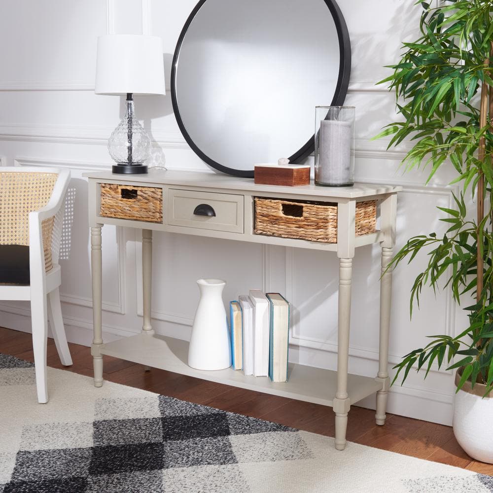 Christa Vintage Grey Wood Console Table with Storage