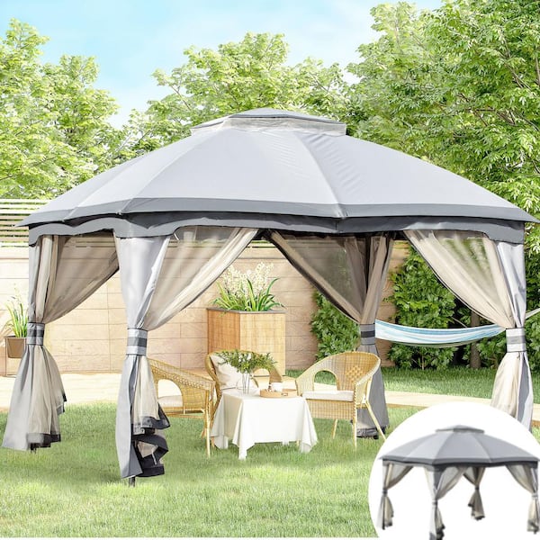 ToolCat 10 ft. x 12 ft. Outdoor Gazebo, Patio Gazebo Canopy Shelter with Double Vented Roof Zippered Mesh Sidewalls, Steel Frame