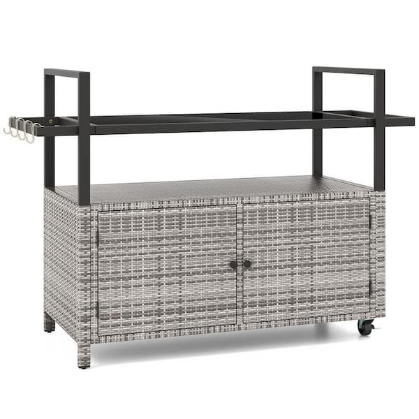 Liviza Wicker Patio Outdoor Bar with Cabinet