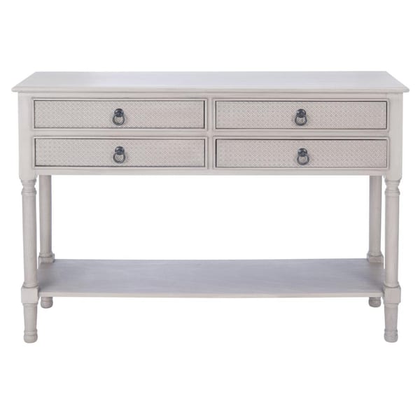 SAFAVIEH Haines 13 in. Greige Rectangle Wood Console Table with Drawer